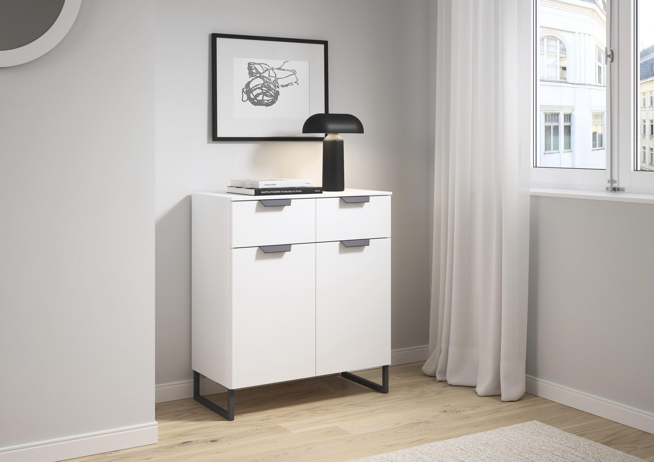 KOMMODE in 80/81/42 cm - Dunkelgrau/Weiß, Design, Holzwerkstoff/Metall (80/81/42cm) - Carryhome