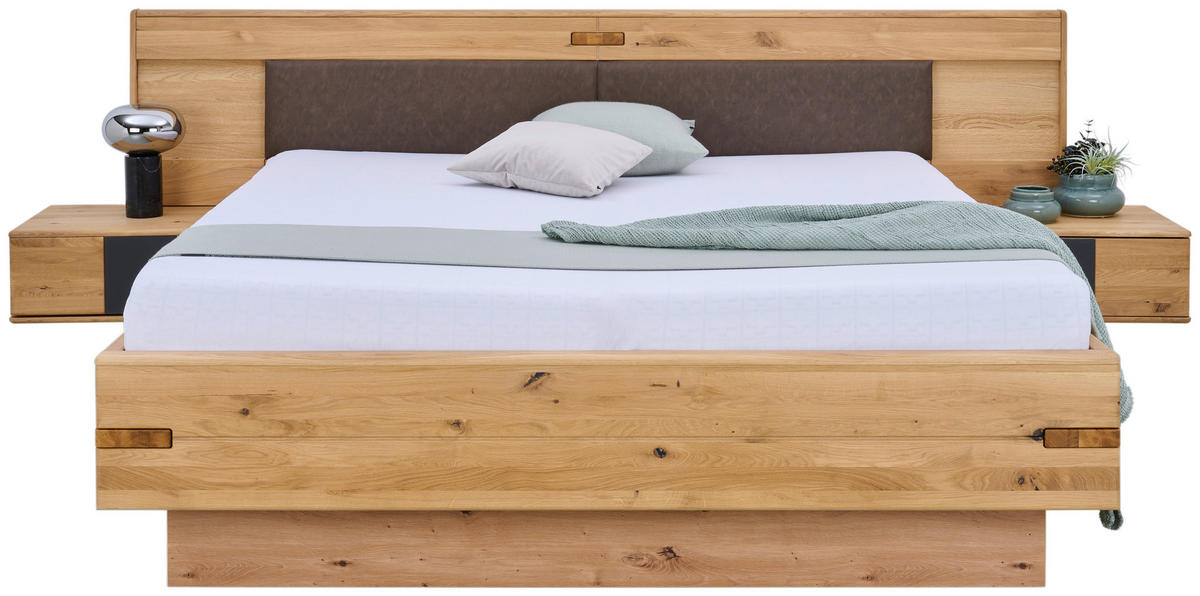 ZOSTAVA S POSTEĽOU, 180/200 cm, dub bianco - dub bianco, Natur, drevo/textil (180/200cm) - Linea Natura