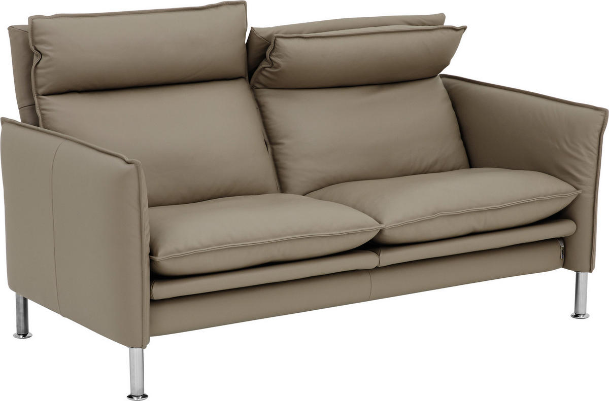 2-SITZER-SOFA in Echtleder Grau  - Chromfarben/Grau, Konventionell, Leder/Metall (176/93/120cm) - Erpo