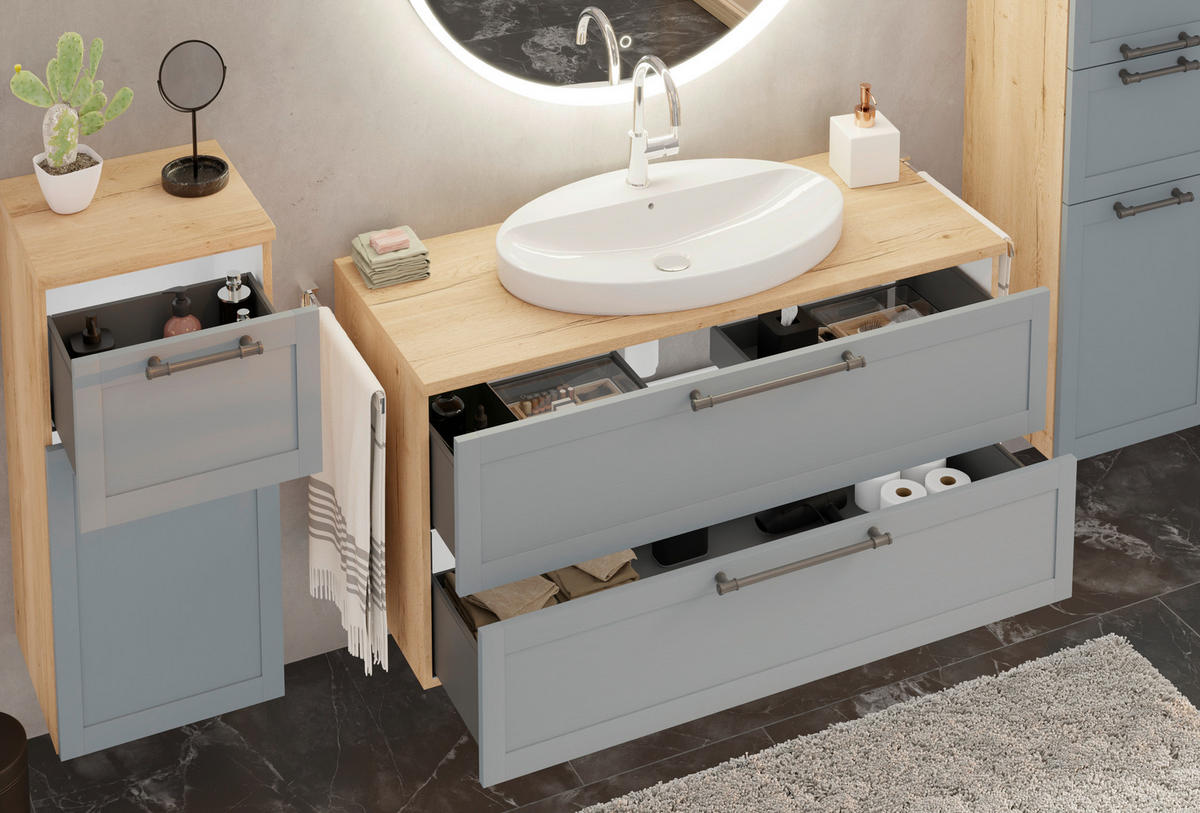 WASCHTISCHKOMBI 120,3 cm  - Edelstahlfarben/Eichefarben, MODERN, Holzwerkstoff/Stein (120,3cm) - Celina Home