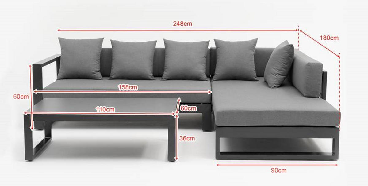 LOUNGEGARNITUR 3-teilig  248/180 cm  Aluminium  - Anthrazit, Design, Glas/Textil (248/180cm) - Amatio