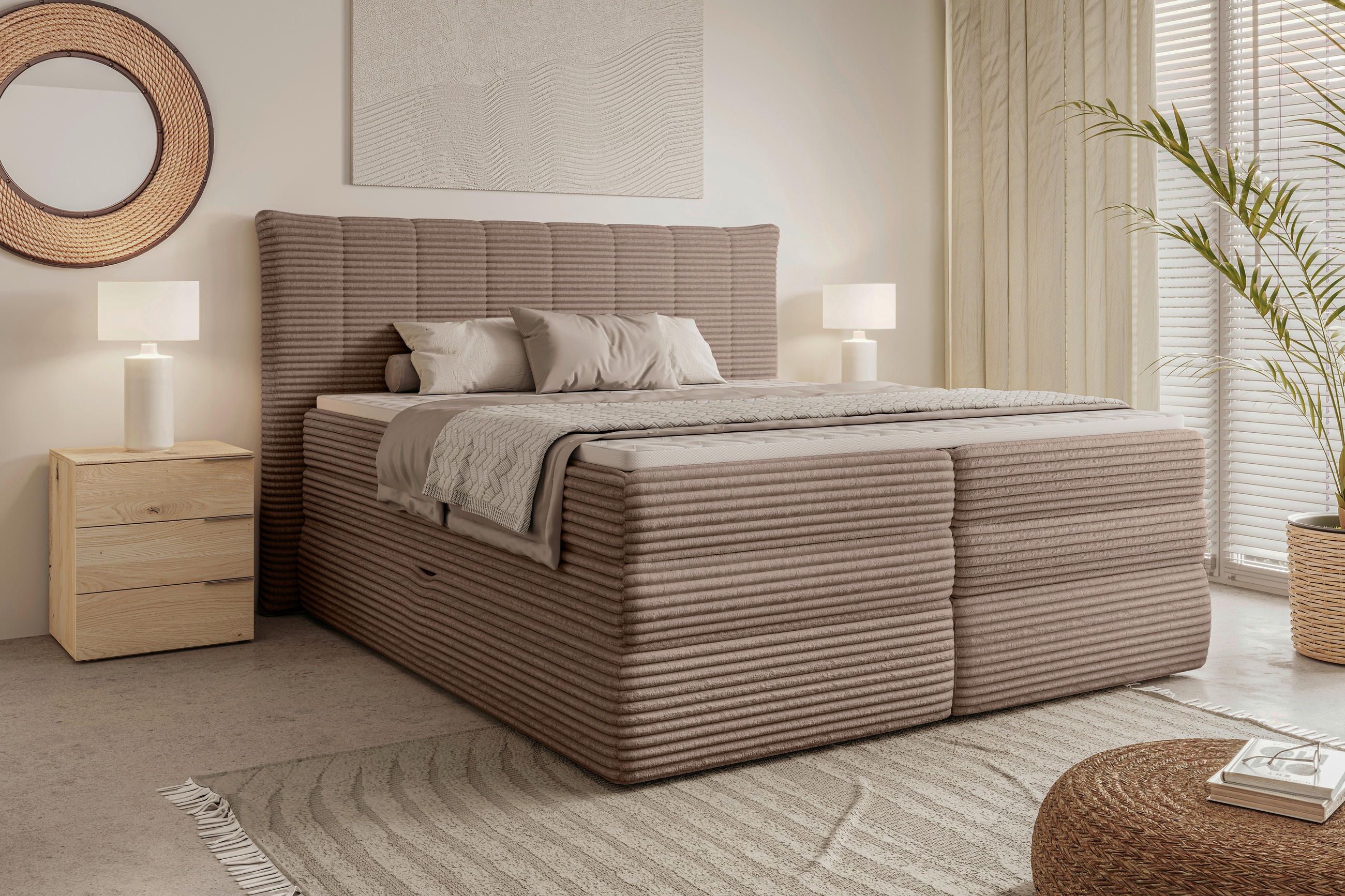 BOXSPRINGBETT 180/200 cm  in Hellbraun  - Hellbraun/Schwarz, Design, Kunststoff/Textil (180/200cm) - Chameo