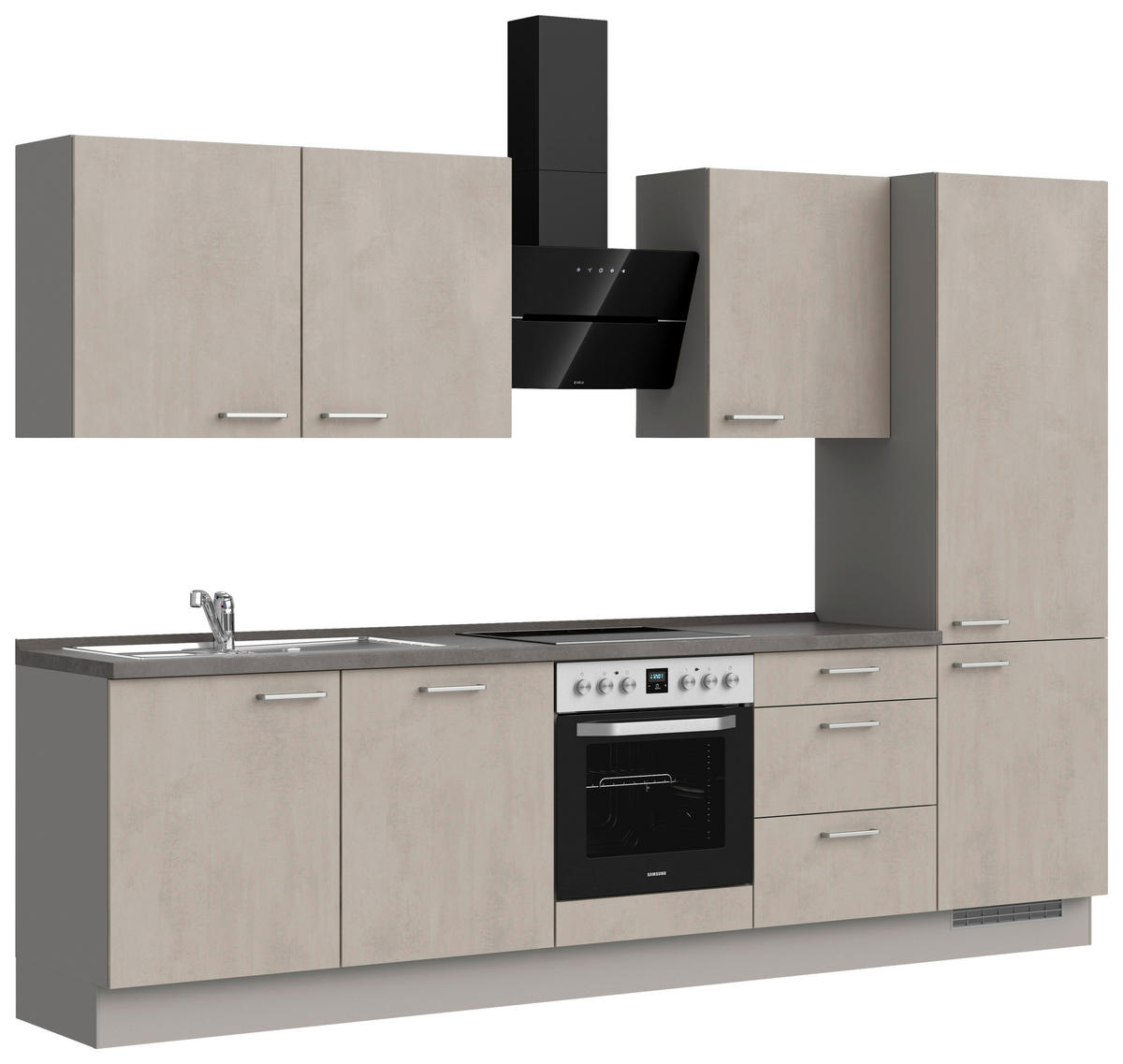 KÜCHENBLOCK Riva 300 cm  in Grau, Schieferfarben  - Schieferfarben/Edelstahlfarben, MODERN, Holzwerkstoff/Metall (300cm) - Nobilia