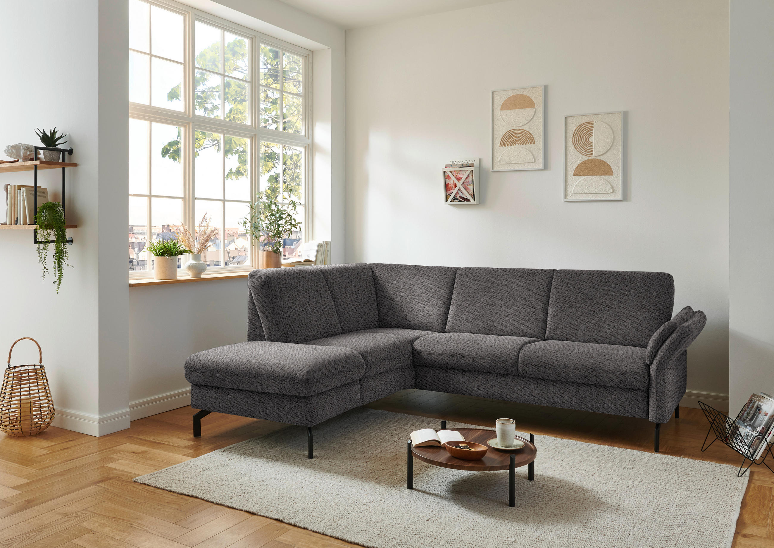 ECKSOFA in Flachgewebe Dunkelbraun  - Dunkelbraun/Schwarz, Konventionell, Textil/Metall (190/241cm) - Beldomo Comfort