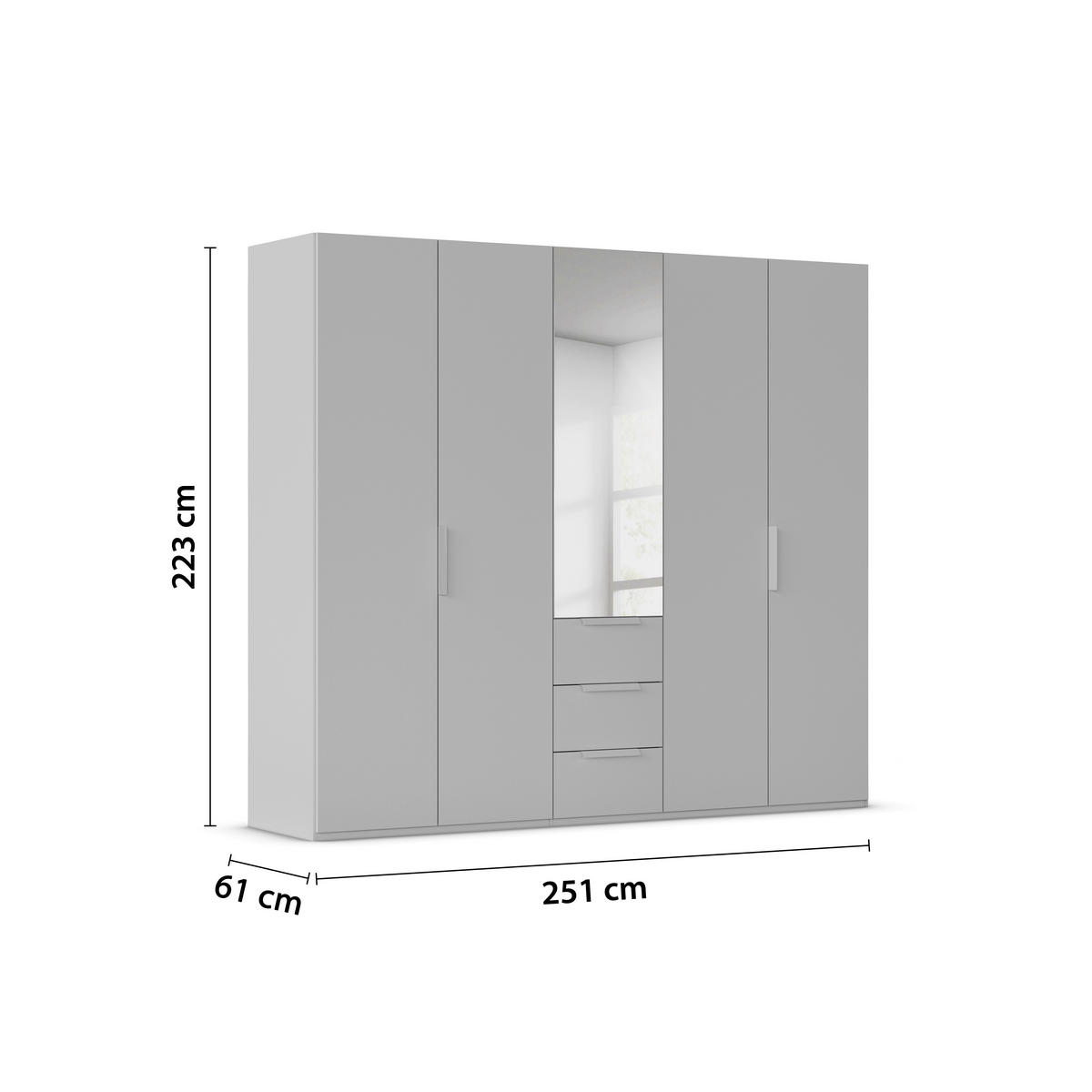 DREHTÜRENSCHRANK 251/223/61 cm,  in Graphitfarben, 5-türig  - Graphitfarben, Basics, Glas/Holzwerkstoff (251/223/61cm) - Novel