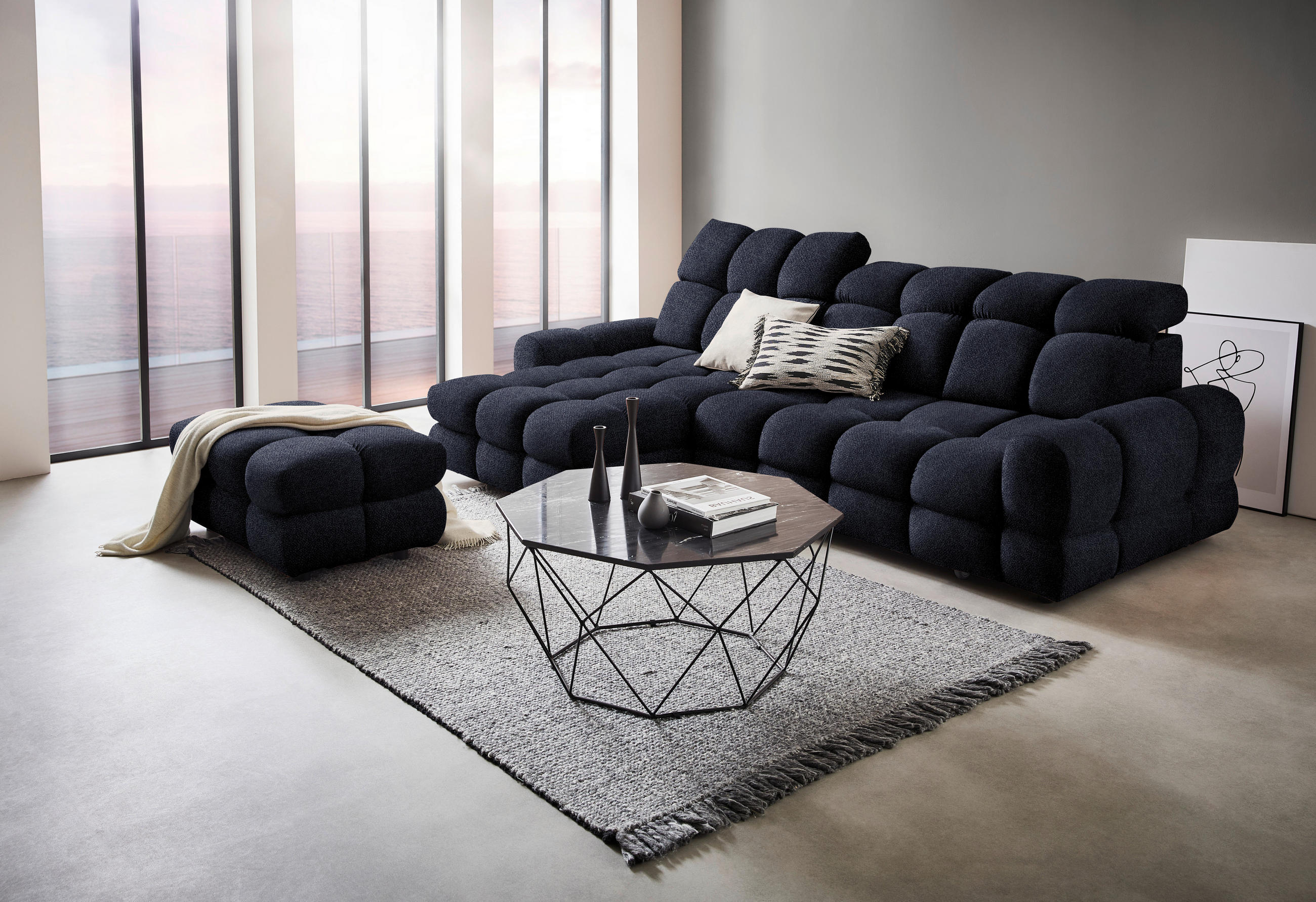 HÖRNSOFFA i velour mörkgrå  - mörkgrå/svart, Design, textil/plast (178/283cm) - Welnova