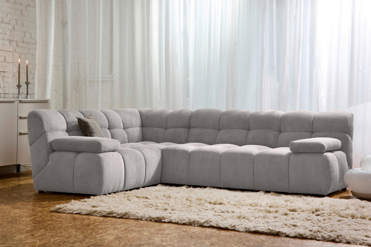 ECKSOFA Grau Cord Rücken echt  - Schwarz/Grau, KONVENTIONELL, Kunststoff/Textil (195/265cm) - Tom Tailor