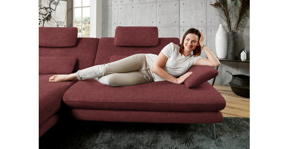 ECKSOFA in Velours Weinrot 184/284 cm - Weinrot/Schwarz, Design, Textil/Metall (184/284cm) - Dieter Knoll