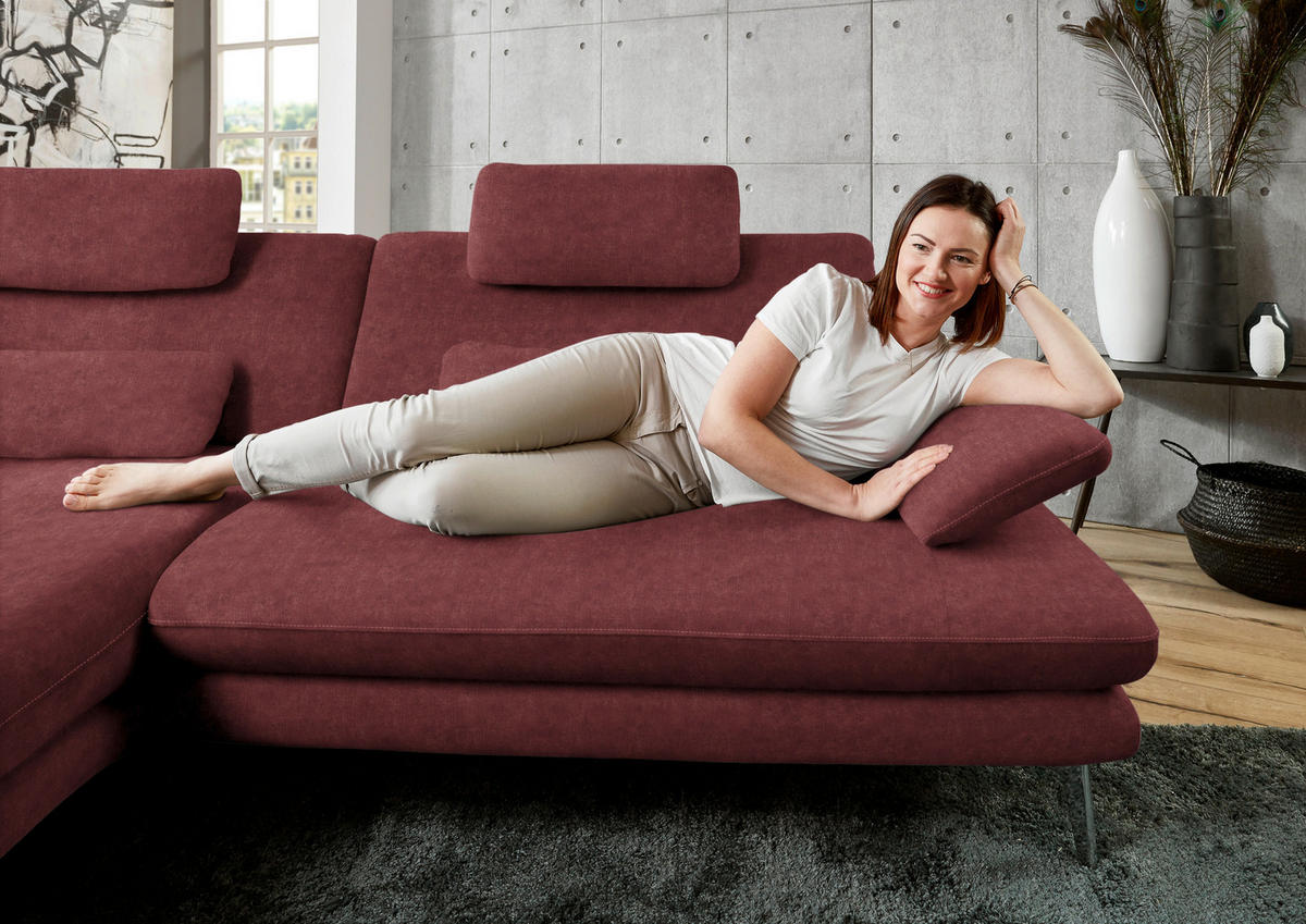 ECKSOFA in Velours Weinrot  - Weinrot/Schwarz, Design, Textil/Metall (184/284cm) - Dieter Knoll