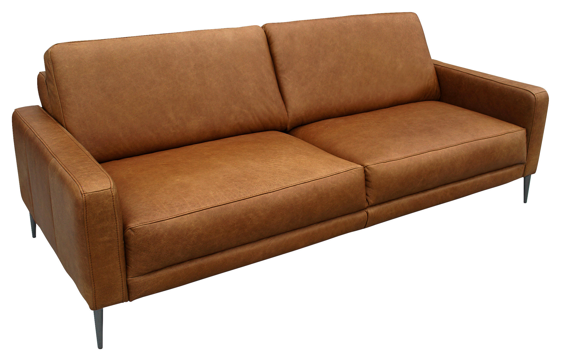 3-SITZER-SOFA in Echtleder Cognac - Cognac/Schwarzchrom, Design, Leder/Metall (187/85/92cm) - Livetastic