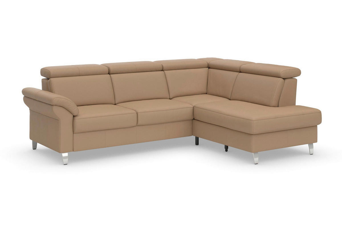 ECKSOFA 245/194 cm ARNGAST E in Echtleder Cappuccino Kopfteilverstellung  245/194 cm  - Chromfarben/Cappuccino, Basics, Leder/Textil (245/194cm) - Sit & More