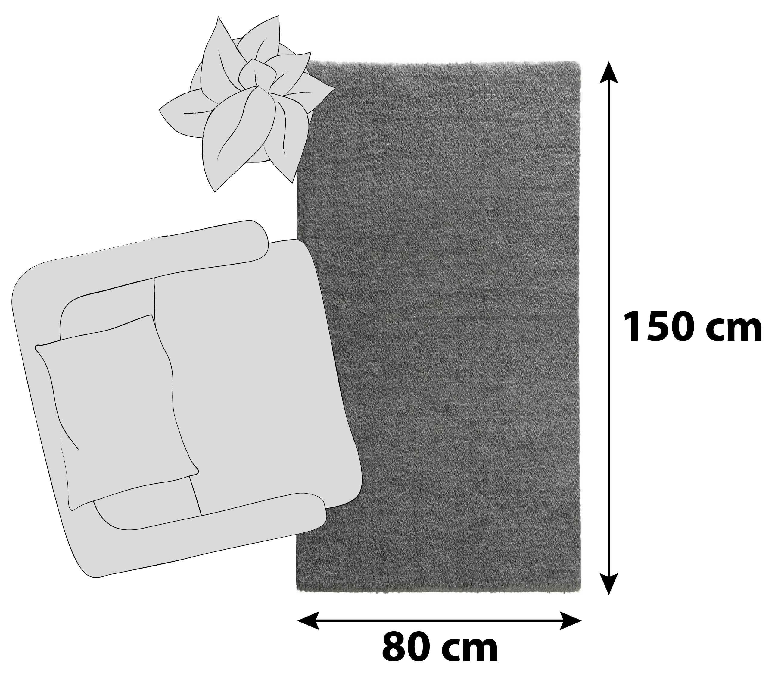 Thumbnail - Novel Hochflorteppich New Livorno, Grau, Textil, rechteckig, 80x150 cm, für Fußbodenheizung geeignet, antistatisch, pfle...