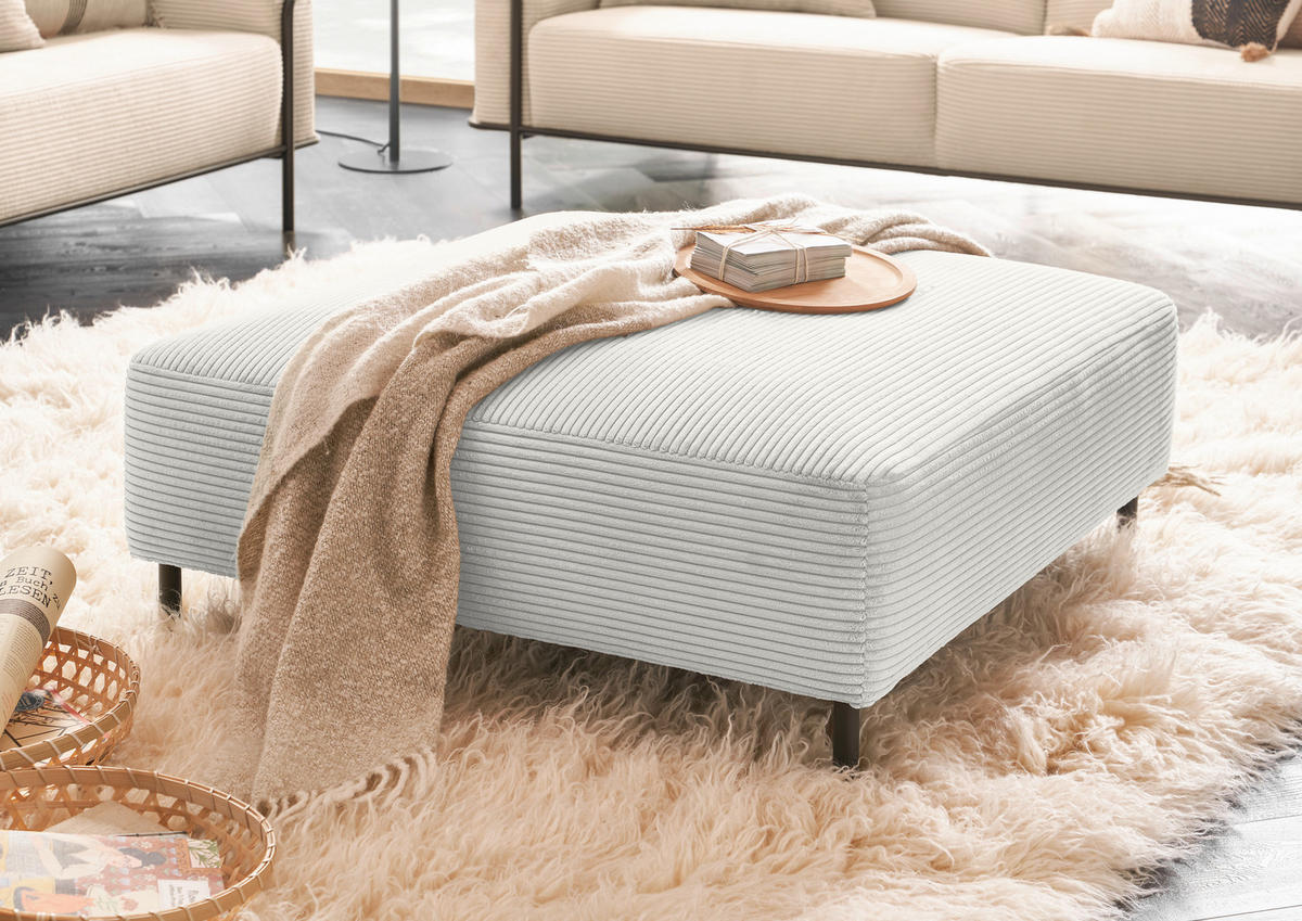 HOCKER in Textil Weiss  - Weiss/Schwarz, Design, Textil/Metall (100/41/100cm) - Johann Jakob