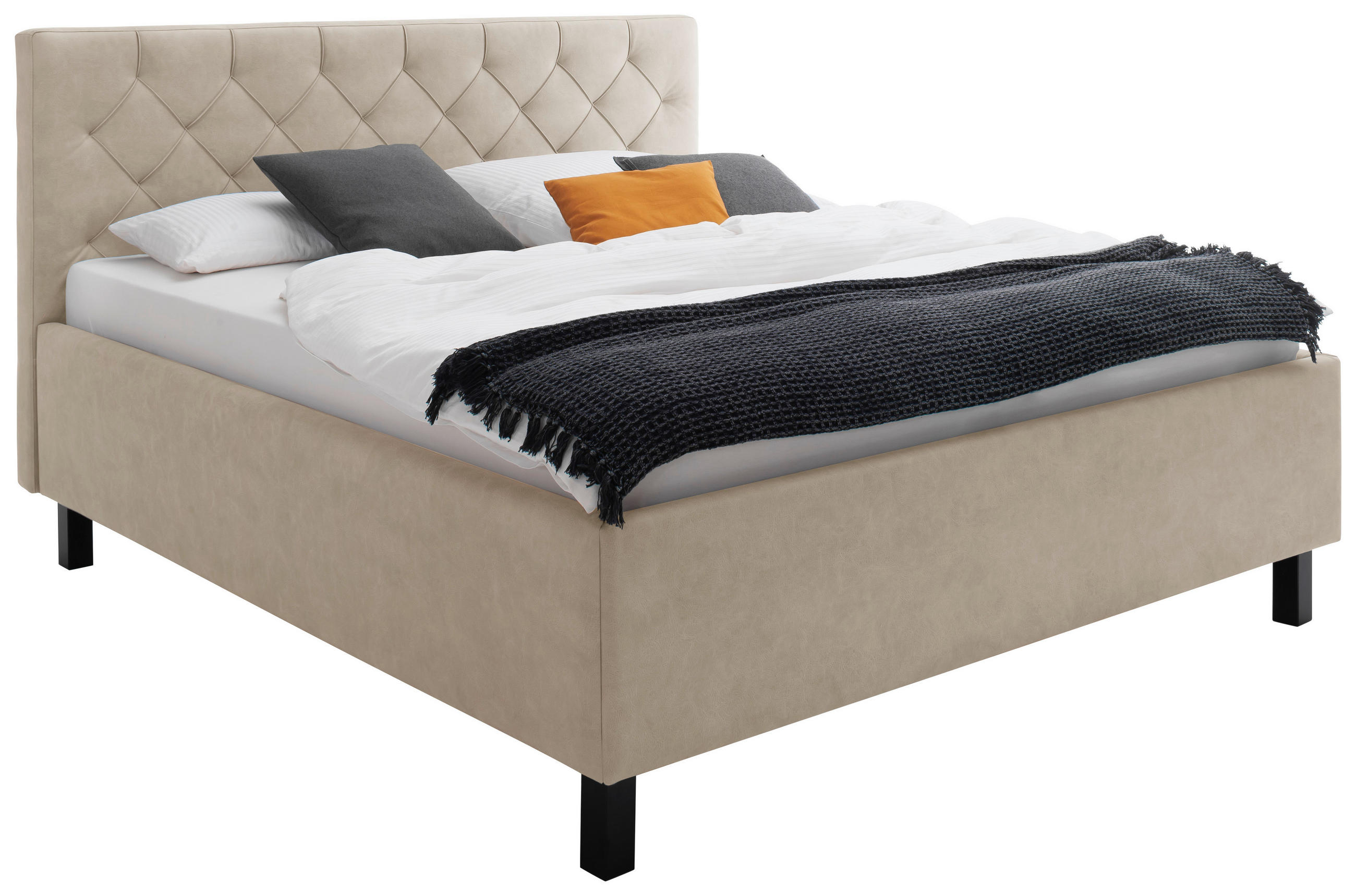 POLSTERBETT 180/200 cm in Beige - Beige/Schwarz, MODERN, Holz/Holzwerkstoff (180/200cm) - Visionight