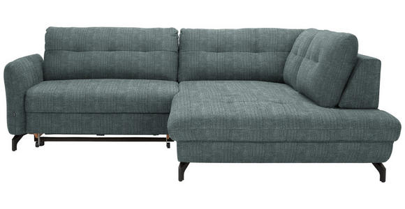 ECKSOFA in Flachgewebe, Leinenoptik Blau 247/208 cm - Blau/Schwarz, MODERN, Textil/Metall (247/208cm) - Xora