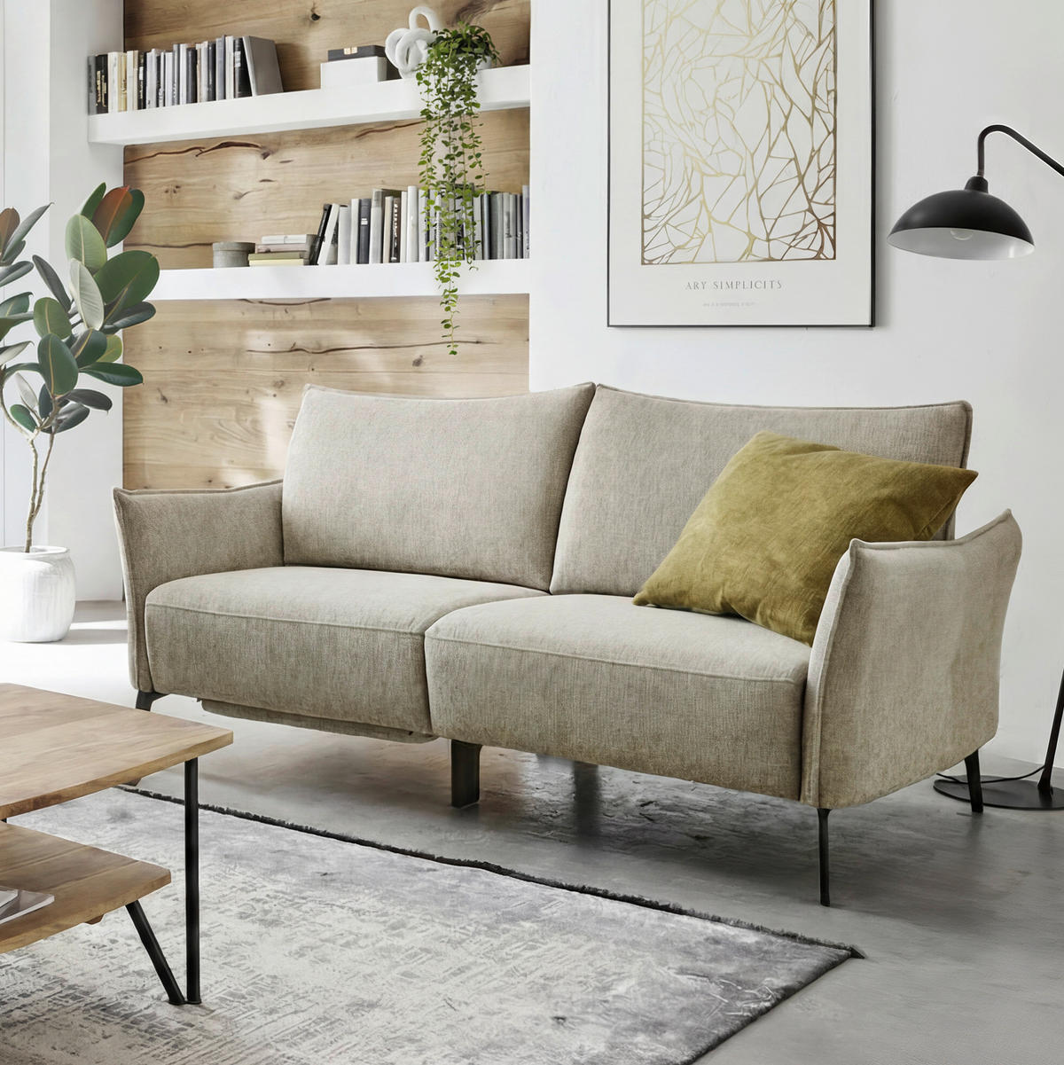3-SITZER-SOFA Chenille Beige  - Beige/Schwarz, Konventionell, Textil/Metall (184/90/92cm) - Elegando