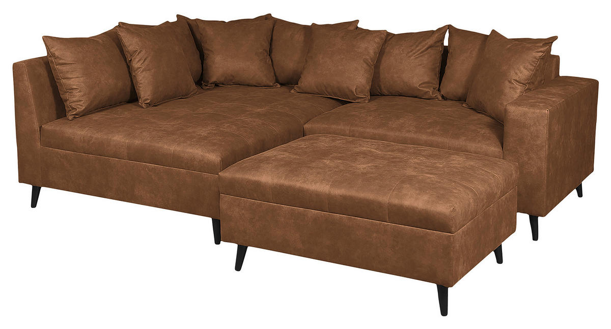 Ecksofa inkl. Hocker in Mikrofaser Braun  - Schwarz/Braun, Design, Holz/Textil (174/247cm) - MID.YOU