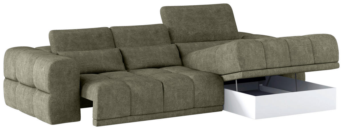 HÖRNSOFFA i chenille olivgrön  - olivgrön/svart, Klassisk, textil/plast (290/203cm) - MID.YOU