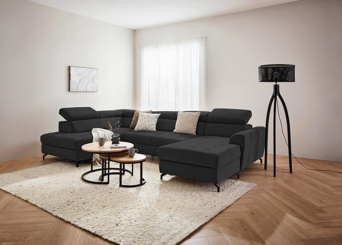 WOHNLANDSCHAFT Anthrazit Struktur  - Anthrazit/Schwarz, Design, Textil/Metall (203/327/177cm) - Stylife