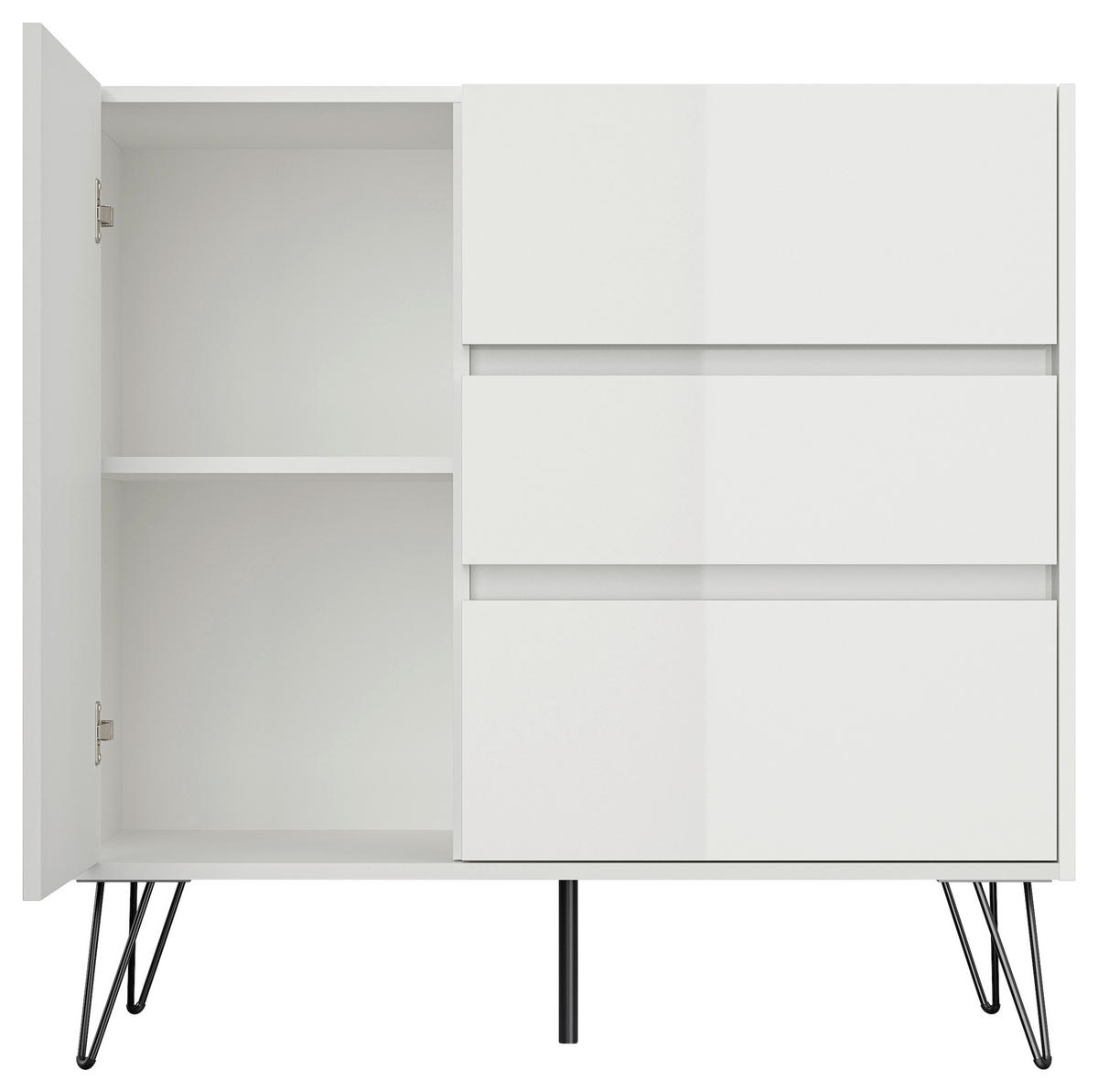 SIDEBOARD Posseik Industrial 99/93,6/42 cm 3 Schublade(n)  - Weiß Hochglanz/Schwarz, Design, Holzwerkstoff/Metall (99/93,6/42cm) - MID.YOU