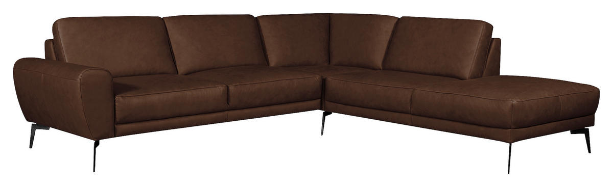 ECKSOFA in Echtleder Dunkelbraun  273/250 cm  - Dunkelbraun/Schwarz, Design, Leder/Metall (273/250cm) - Livetastic