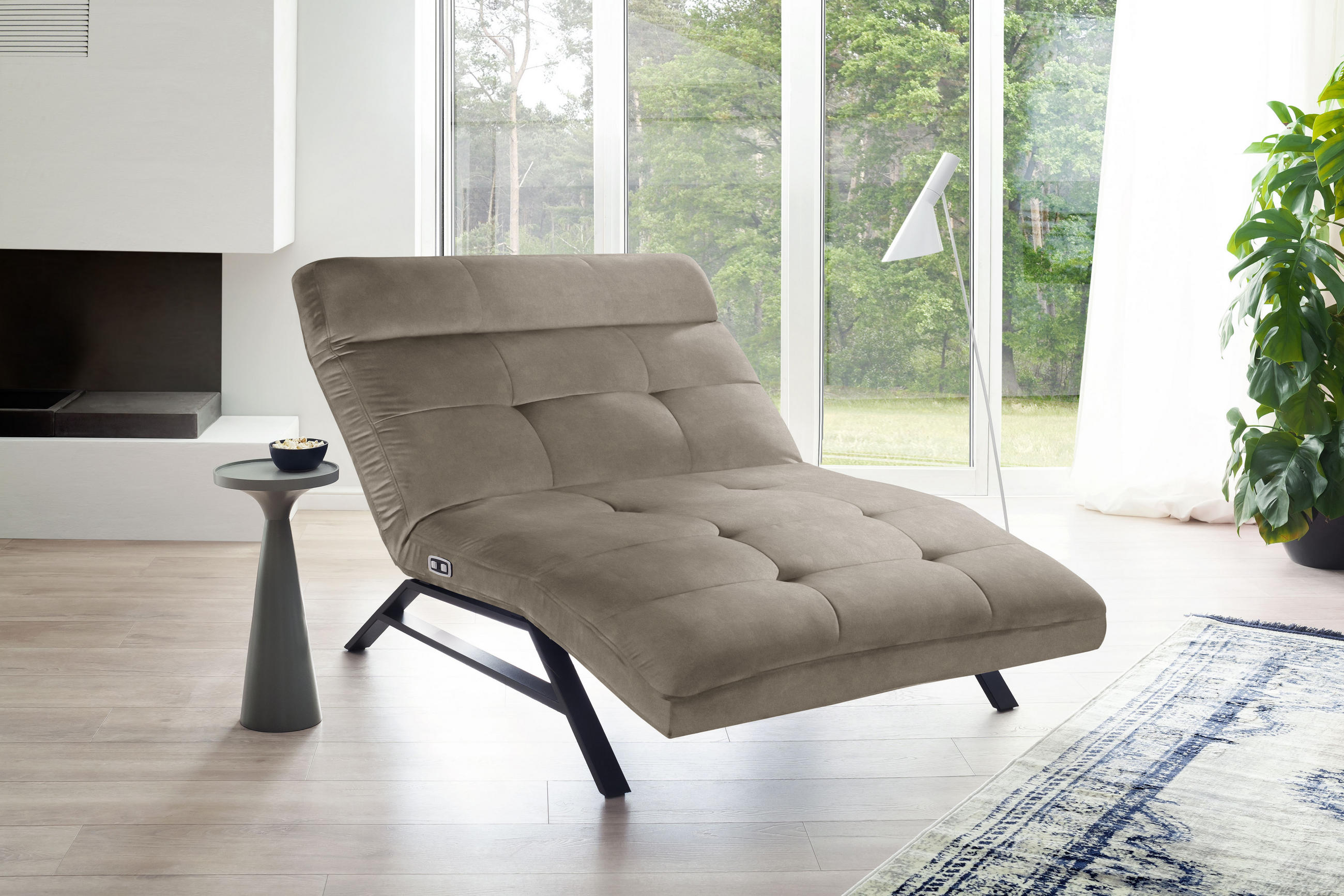 Liege mit motorischer Relaxfkt Mikrofaser Hellbraun  - Hellbraun/Schwarz, Design, Textil/Metall (120/54-113/158-198cm) - Pure Home Lifestyle