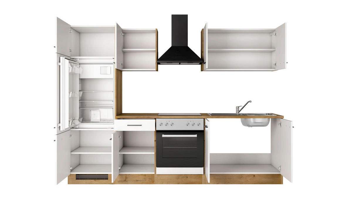 KÜCHENBLOCK 270 cm  in Eichefarben, Magnolie  - Eichefarben/Magnolie, Trend, Holzwerkstoff/Metall (270cm) - FlexWell