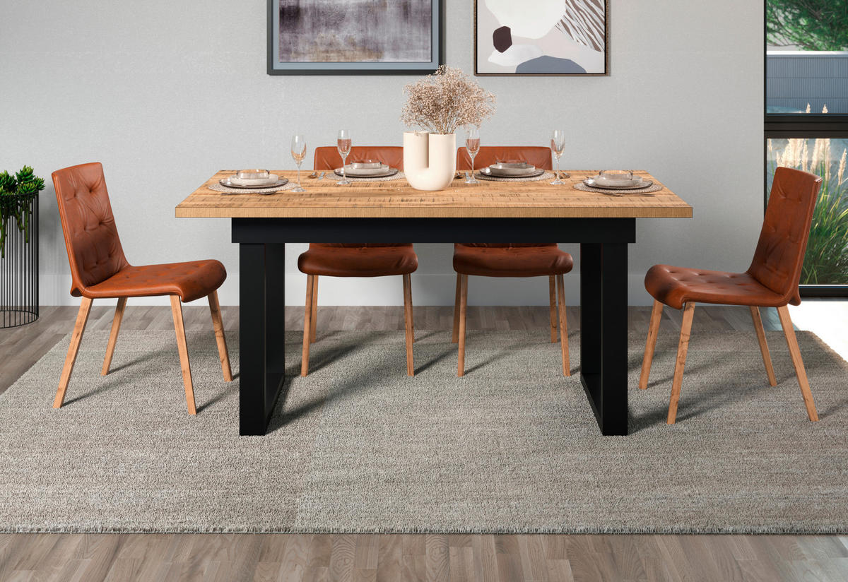 ESSTISCH 160/90/76 cm Nachbildung  Holzwerkstoff rechteckig Schwarz, Braun  - Schwarz/Braun, Basics, Holzwerkstoff/Metall (160/90/76cm) - MID.YOU