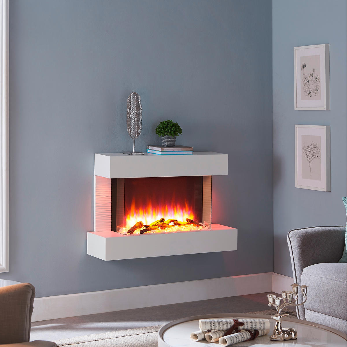 ELEKTRISK KAMIN - vit, Basics, metall/trämaterial (100/63/24cm)