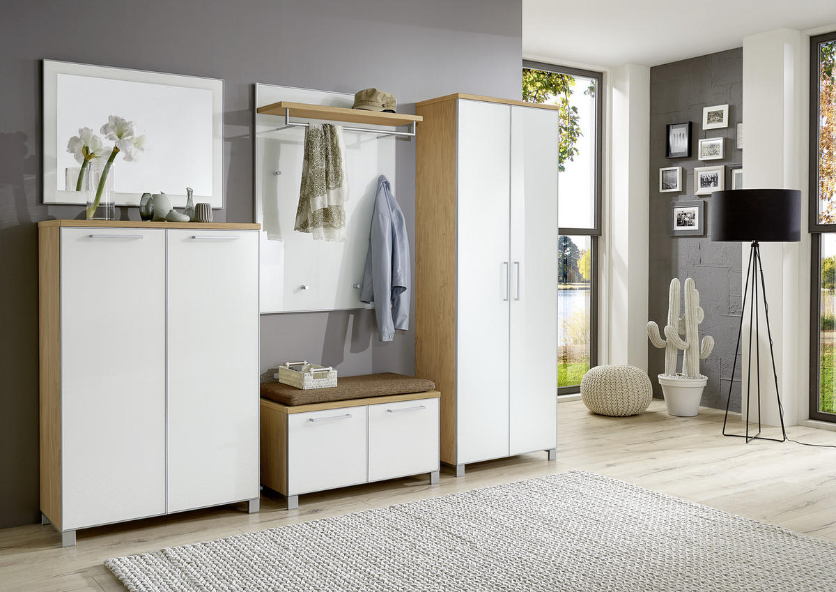 GARDEROBE 6-teilig  in 260/193/40 cm  - Hellbraun/Weiss, Design, Glas/Holz (260/193/40cm)