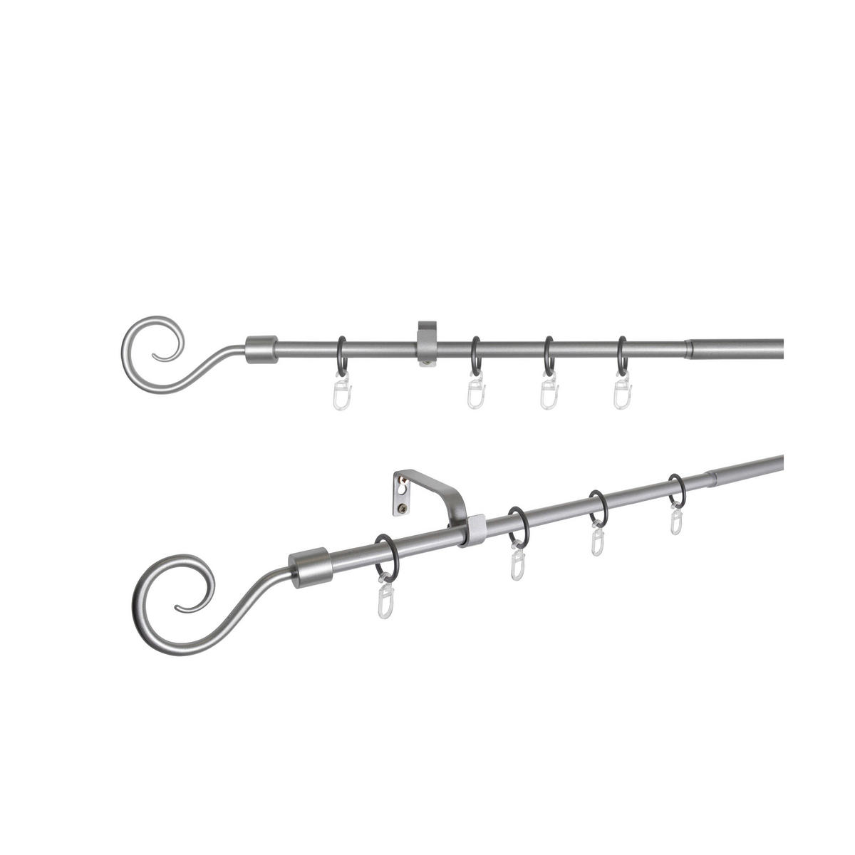 VORHANGSTANGENSET 130 cm  - Grau Hochglanz, Basics, Metall (130cm)