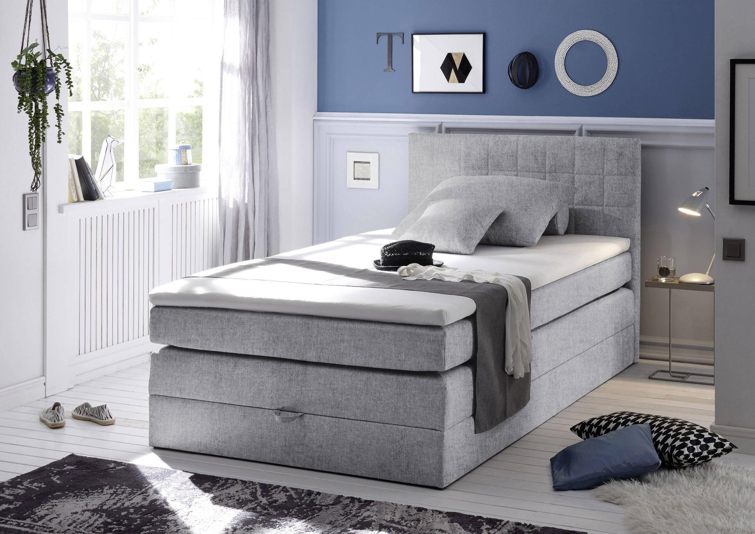 BOXSPRINGBETT 140/200 cm in Hellgrau - Hellgrau/Schwarz, Design, Kunststoff/Textil (140/200cm) - Xora