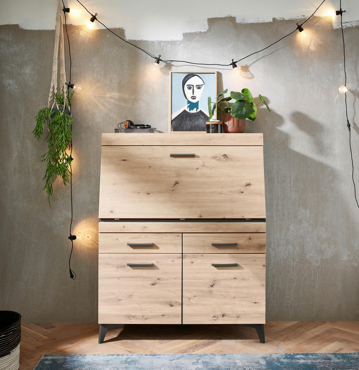 SEKRETÄR  Kabeldurchlass, Stauraum  - Schwarz/Graphitfarben, LIFESTYLE, Holzwerkstoff/Kunststoff (98/124/42cm) - Carryhome