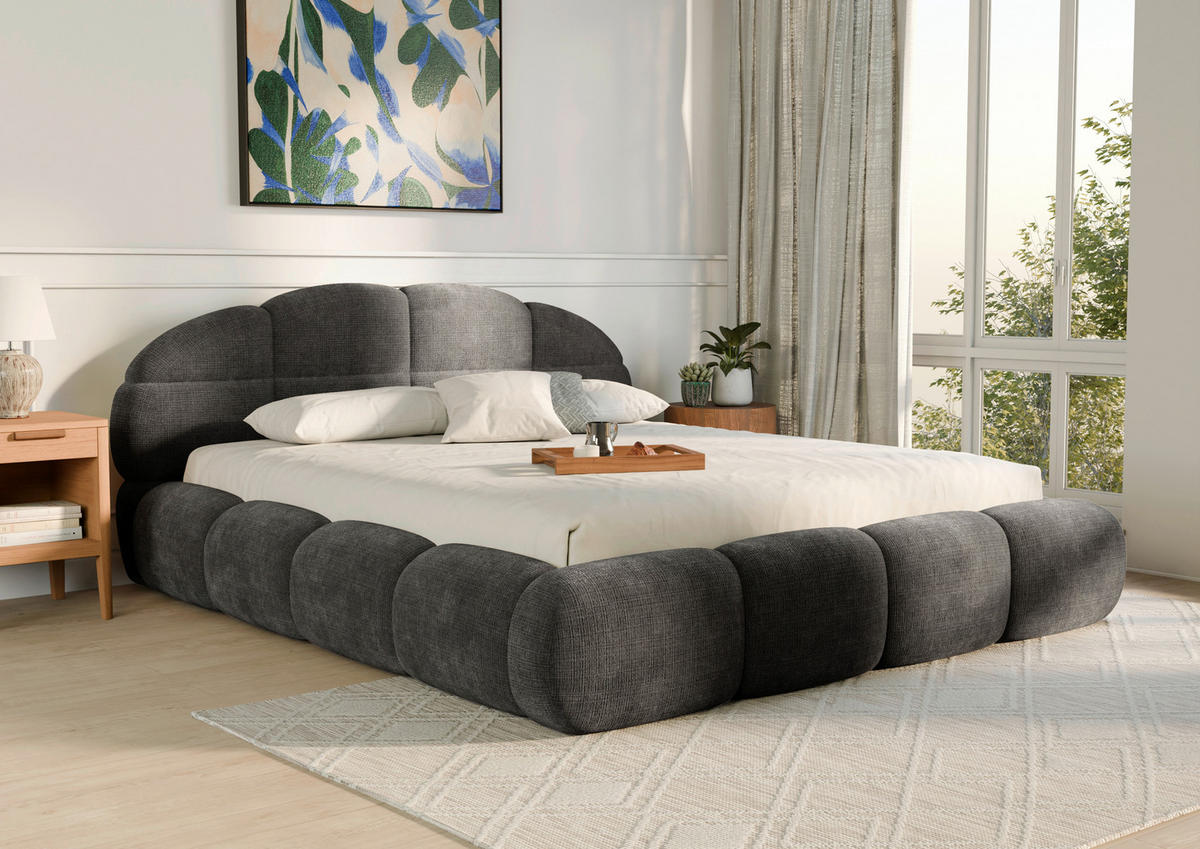 POLSTERBETT 180/200 cm,  in Anthrazit, gepolstertes Kopfteil, Lattenrost, Bettkasten,  - Anthrazit/Schwarz, Design, Holz/Textil (180/200cm) - Chameo