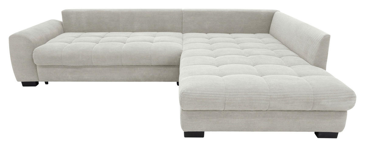 ECKSOFA Elfenbein Cord Rückenkissen, Armlehnenkissen, Bettkasten, Schlaffunktion, Rücken echt, Liegefläche im Originalstoff  - Elfenbein/Schwarz, KONVENTIONELL, Kunststoff/Textil (304/212cm) - Carryhome