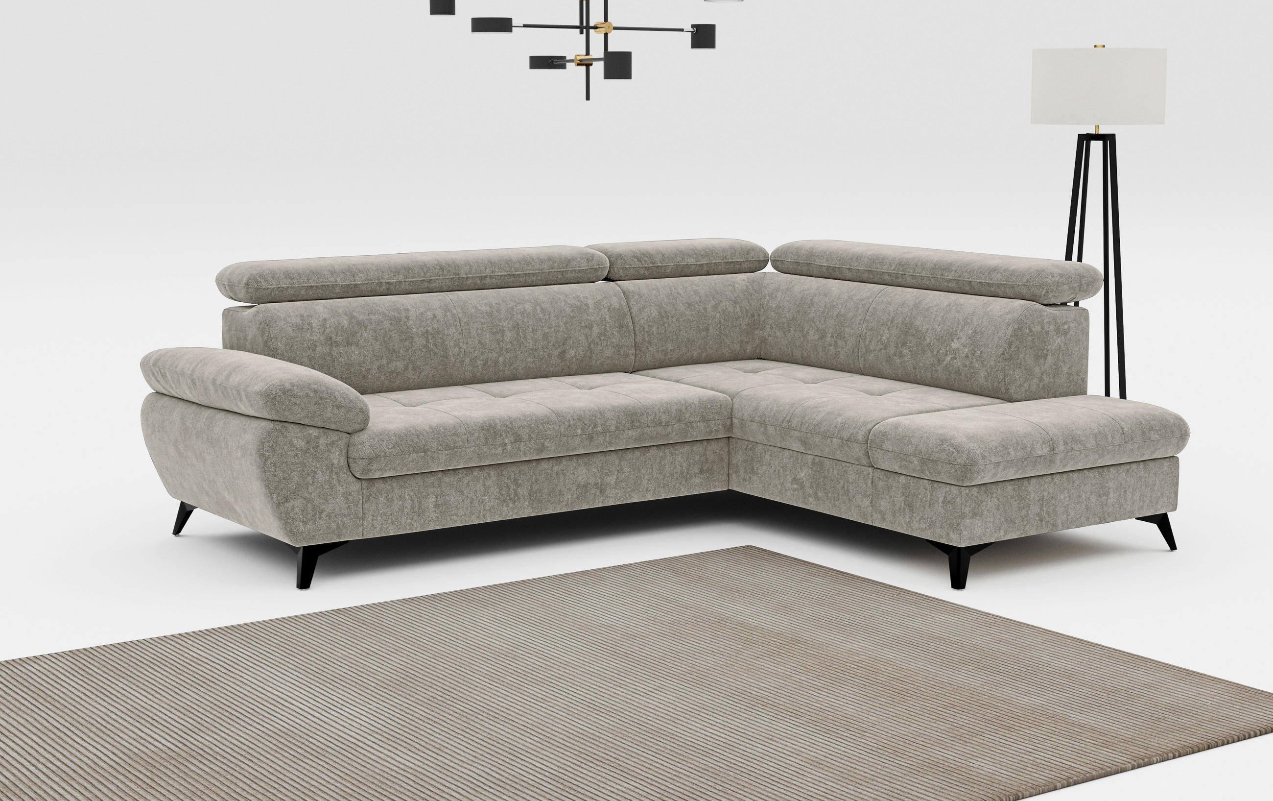 ECKSOFA in Schlammfarben  - Schlammfarben/Schwarz, Textil/Metall (265/207cm) - MID.YOU