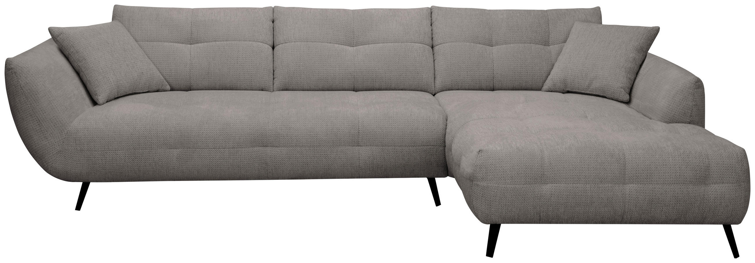 ECKSOFA Graubraun Chenille Armlehnenkissen, Rücken echt, Sitztiefenverstellung  - Graubraun/Schwarz, KONVENTIONELL, Textil/Metall (320/215cm) - Hom`in