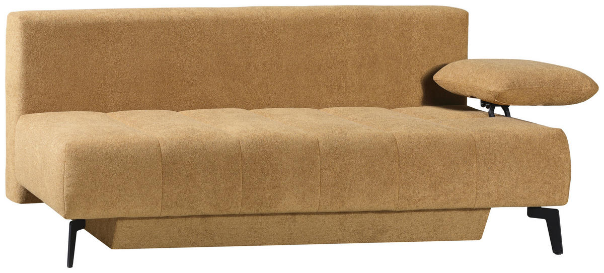 SCHLAFSOFA Flachgewebe Honig  inkl. Bettkasten, Schlaffunktion, Armteilverstellung  - Schwarz/Honig, Design, Textil/Metall (235/90/100cm) - Novel