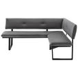ECKBANK 180/140 cm Lederlook Schwarz, Dunkelgrau   - Dunkelgrau/Dunkelbraun, MODERN, Textil/Metall (180/140cm) - Cantus