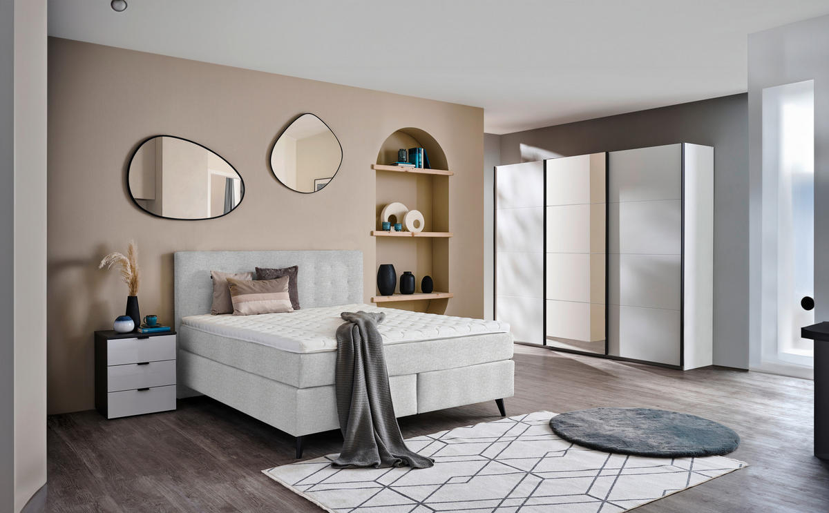 BOXSPRINGBETT 180/200 cm  in Hellgrau  - Hellgrau/Schwarz, Konventionell, Holz/Textil (180/200cm) - Voleo
