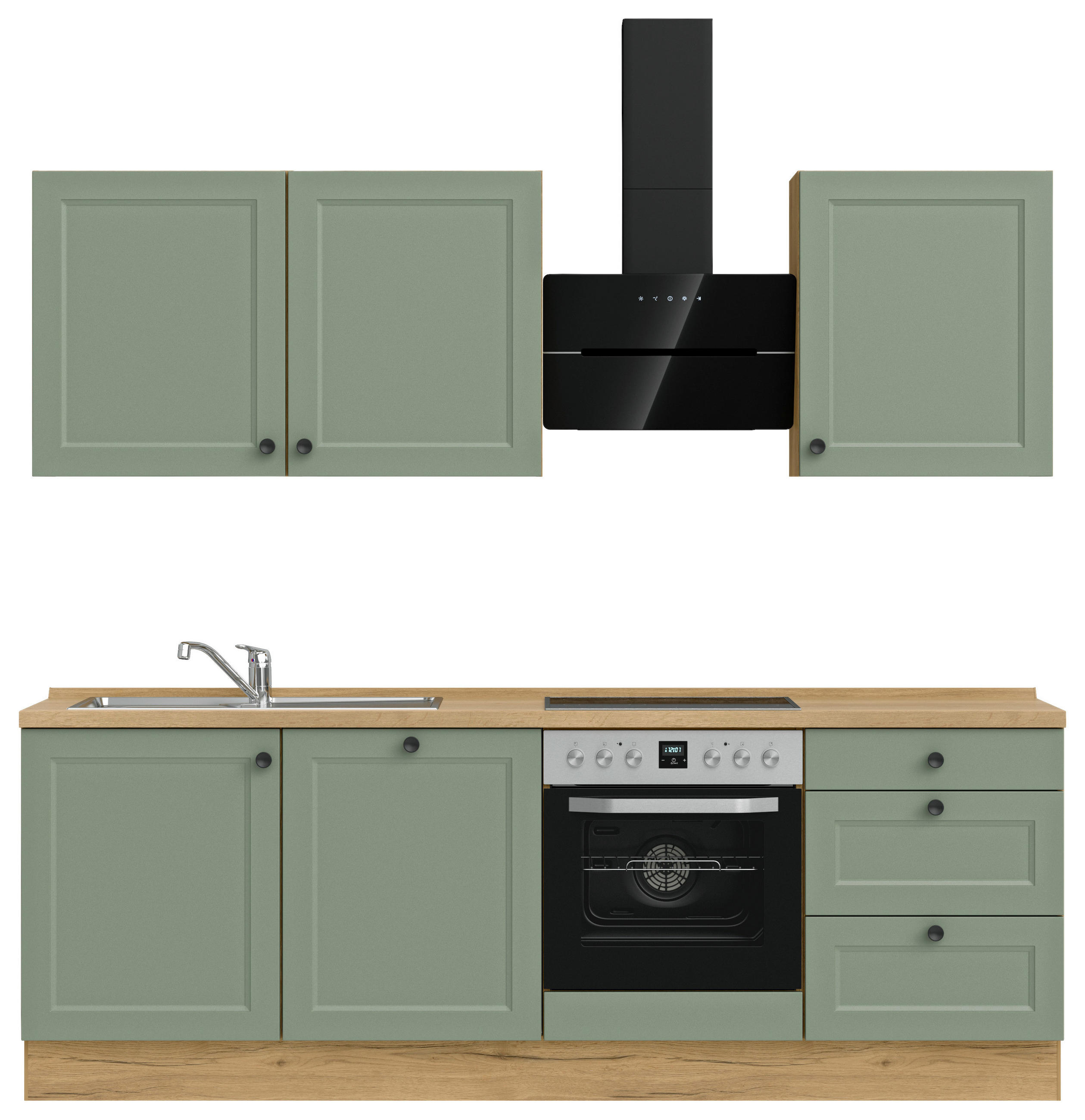 KÜCHENLEERBLOCK 240 cm   in Grün, Eichefarben  - Eichefarben/Schwarz, MODERN, Holzwerkstoff/Metall (240cm) - Nobilia