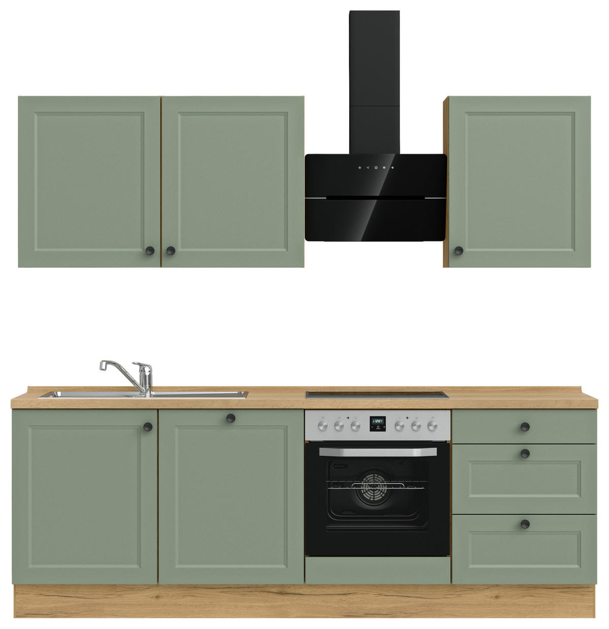 KÜCHENLEERBLOCK 240 cm   in Grün, Eichefarben  - Eichefarben/Schwarz, MODERN, Holzwerkstoff/Metall (240cm) - Nobilia