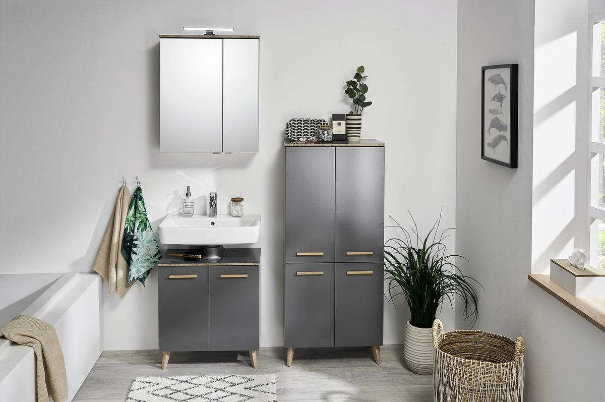 MIDISCHRANK 60/123,2/33 cm  - Eichefarben/Grau, Konventionell, Holzwerkstoff (60/123,2/33cm) - Xora