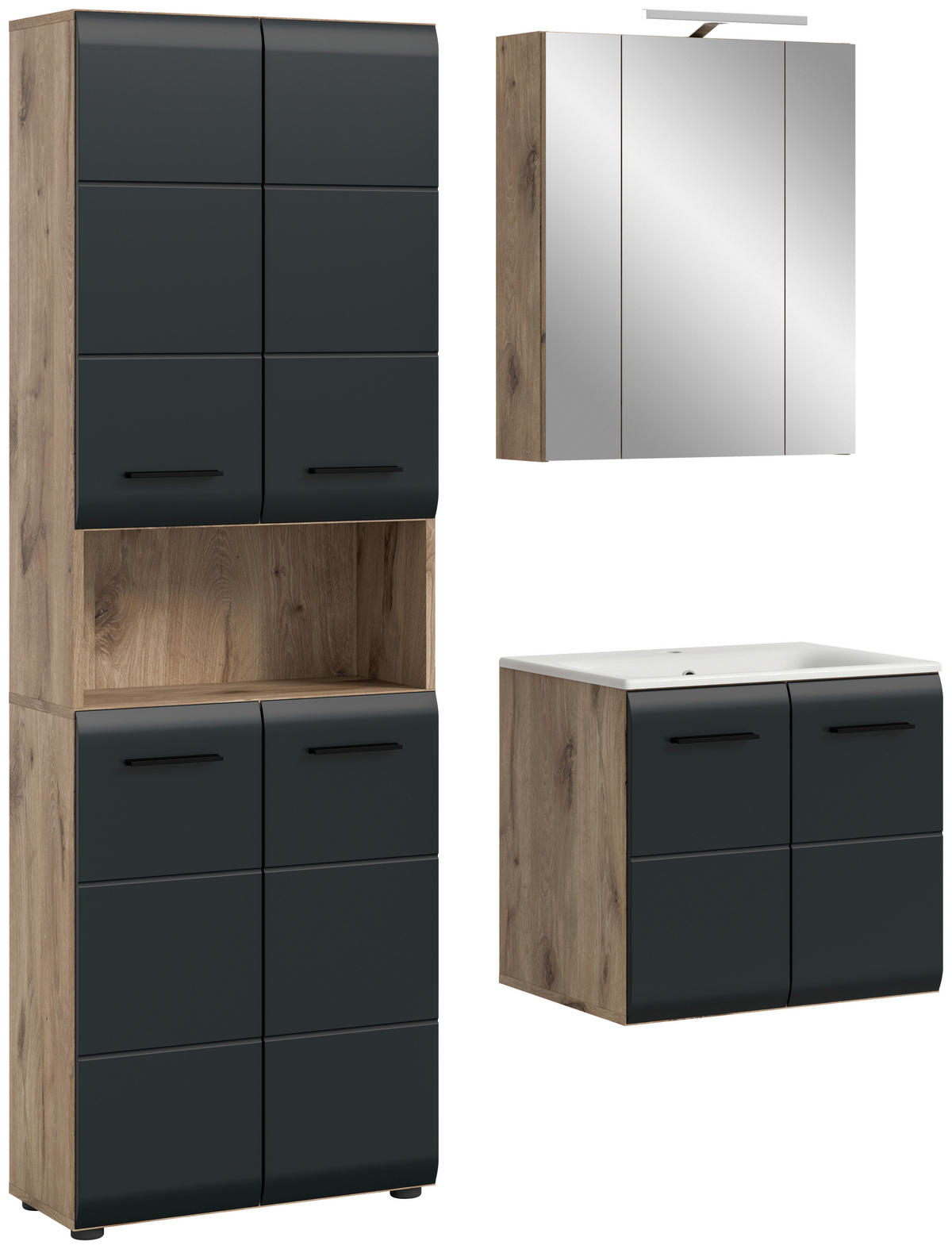 BADEZIMMER 3-teilig  in 120 cm  - Eiche dunkel/Schwarz, Basics, Keramik/Holzwerkstoff (120cm) - MID.YOU