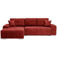ECKSOFA Rot Webstoff Zierkissen, Rückenkissen, Bettkasten, Schlaffunktion, Rücken echt  - Silberfarben/Rot, Design, Kunststoff/Textil (194/280cm) - Carryhome