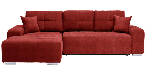 ECKSOFA Rot Webstoff Zierkissen, Rückenkissen, Bettkasten, Schlaffunktion, Rücken echt  - Silberfarben/Rot, Design, Kunststoff/Textil (194/280cm) - Carryhome