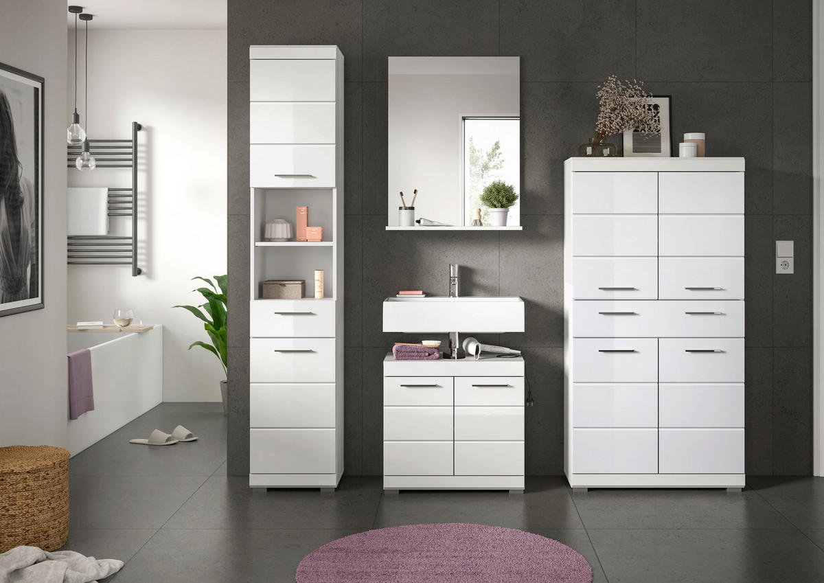BADEZIMMER 4-teilig  in 171 cm  - Weiß Hochglanz/Silberfarben, MODERN, Glas/Holzwerkstoff (171cm) - MID.YOU