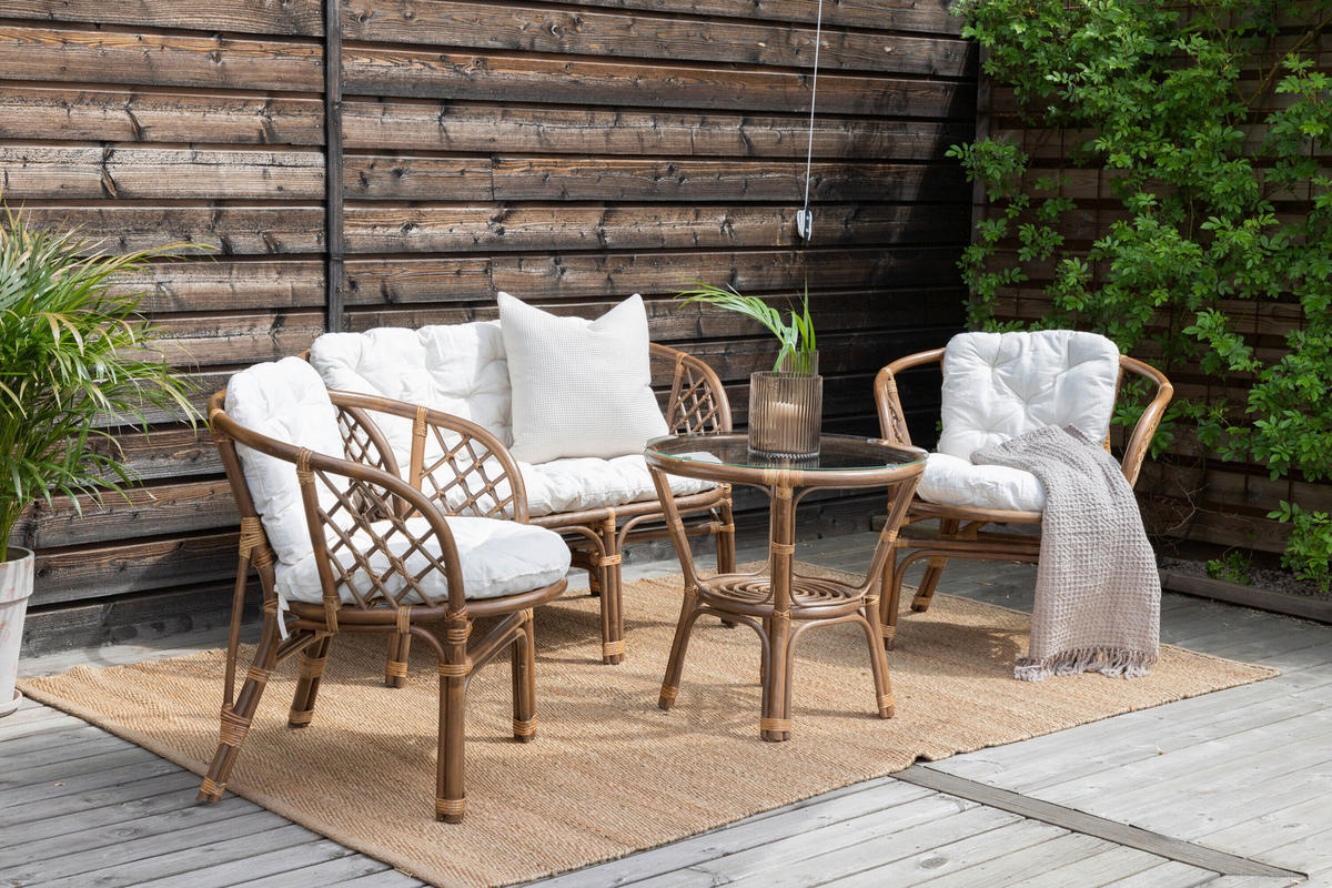 LOUNGEGARNITUR Rattan  - Creme/Naturfarben, MODERN, Holz/Textil (115/71/68cm) - Gardenson
