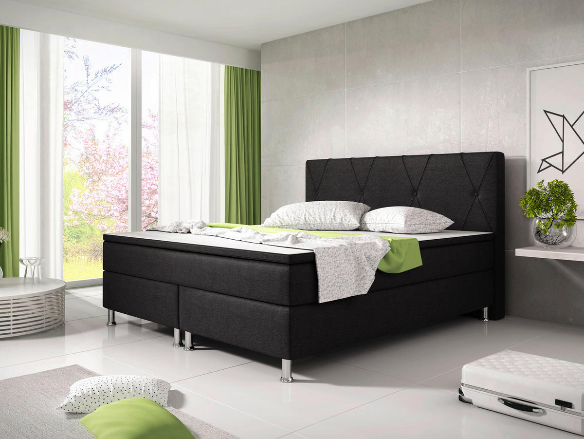 BOXSPRINGBETT 180/200 cm  in Schwarz  - Silberfarben/Schwarz, KONVENTIONELL, Textil/Metall (180/200cm) - MID.YOU