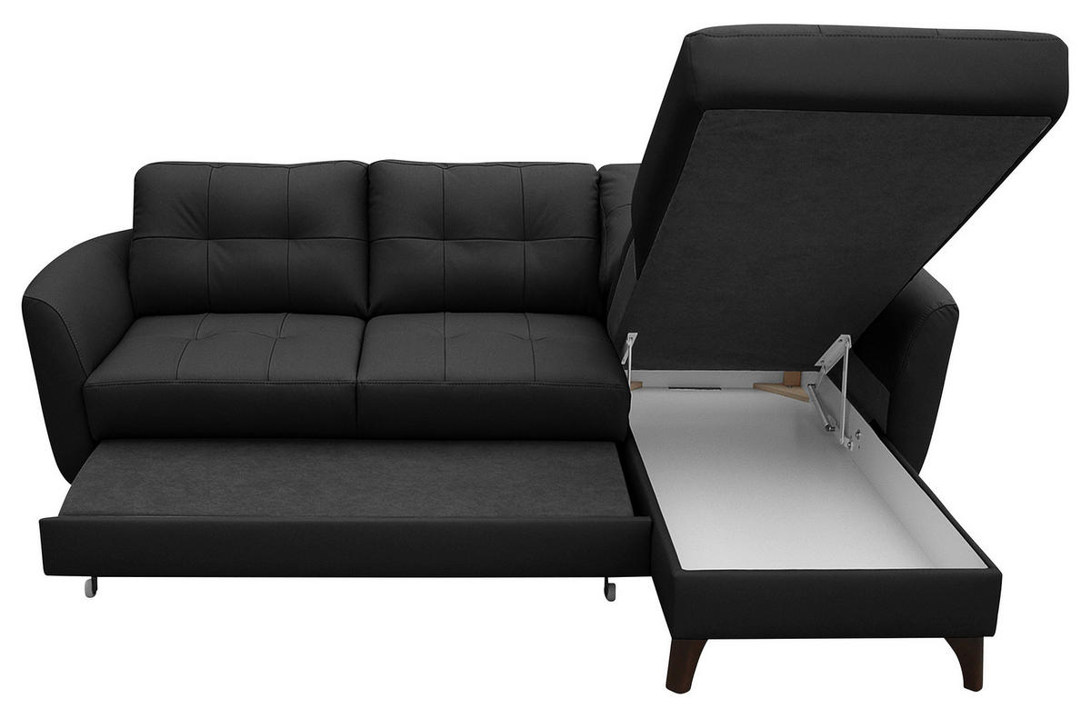 ECKSOFA in Lederlook Echtleder Schwarz  - Buchefarben/Schwarz, Design, Leder/Holz (238/168cm) - Livetastic